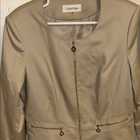 Calvin Klein Jackets & Blazers - Calvin Klein Taupe gold Zip-Front Suit Jacket logo size 16